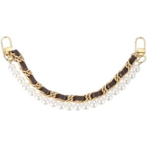 uxcell 10.2'' Pearl Purse Double Chain, Metal Purse Extender Chain, PU Leather Double Handle Wrist Chain, Purse Handbag Strap Replacement Chain (Coffee, Gold Chain)