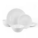 Dinnerware Sets for 4, Light & Durable 12 Pieces Opal Glass Plates and Bowls Set, Dishwasher and Microwave Safe Ribbed Dish Dinning Ware, Thin but Strong Geometric Faceted White
