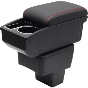 Car Armrest Box for Mazda CX-3 2015 2017 2018 Auto Accessories Center Console Leather Arm Rest Double-Layer Storage Space with Cup Holder (Black with Red Thread)