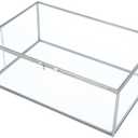 HighFree Vintage Glass Box with Lid - Clear Jewelry Glass Display Box Keepsake Box - Home Decor Decorative Box for Trinket Rings Bracelet (Silver, Large)