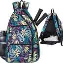 Sucipi Pickleball Bag - Men's & Women's Pickleball Backpack, Adjustable Sling Bag w/Fence Hook/Large Capacity/Safety Pocket (Purple Leaf, Large)