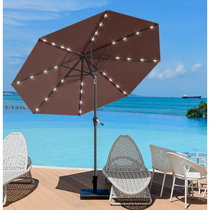 JEAREY 9FT Outdoor Patio Umbrella with Solar Lights, LED Lighted Pool Umbrella with Tilt and Crank, Outdoor Table Umbrellas for Deck, Yard & Market (Burgandy)