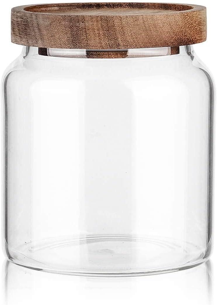 Labina Glass Storage Container Airtight Food Jars Kitchen Canister with Wood Lids, 20 Oz Wide Mouth Pantry Organization Glass Jar for Flour, Sugar, Cookie, Spagetti, Nuts and Candy (A1: 20 Oz 1 pcs)