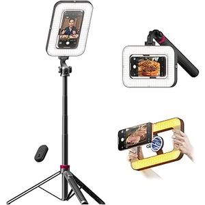 Tripod for iPhone with Light, Portable 15W Ring Light with Stand and Phone Holder for Video Recording, 6000mAh Magnetic Phone Tripod with Light 2500K9000K for Food Hunt,Mukbang Video,Vlogging,CRI＞95