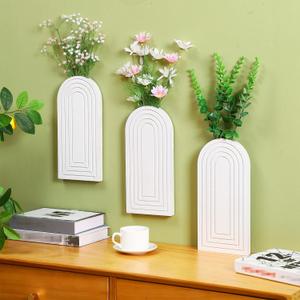 3 Pack White Wood Wall Arch Decor Hanging Planter Modern Farmhouse Wall Hanging Decor Pocket Planter for Indoor Living Room Bedroom Kitchen Home Office Decoration