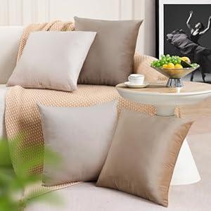 Jiiberl Throw Pillow Covers 18x18 Set of 4 - Couch Covers for Living Room Decorative Velvet Neutral Cream Soft Sofa Covers for Bed (Beige)