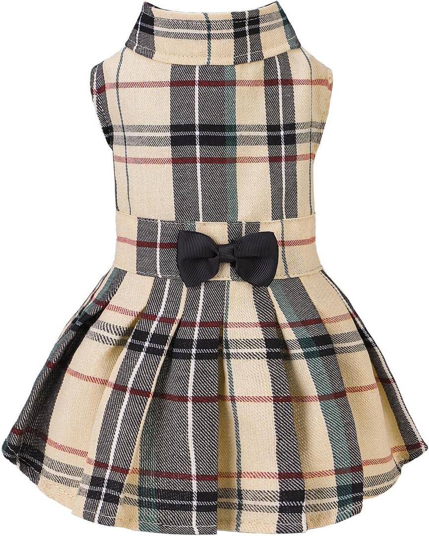 PUPTECK Classic Plaid Dog Dress Cute Puppy Clothes Outfit (Large)