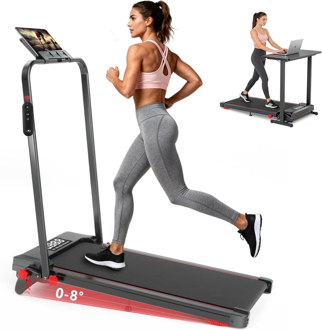 Joxir Walking Pad Treadmill with Incline and Handle Bar, 7.5MPH Under Desk Treadmill for Home Office, 360 Lbs Capacity Portable Treadmills with Remote Control, Led Display