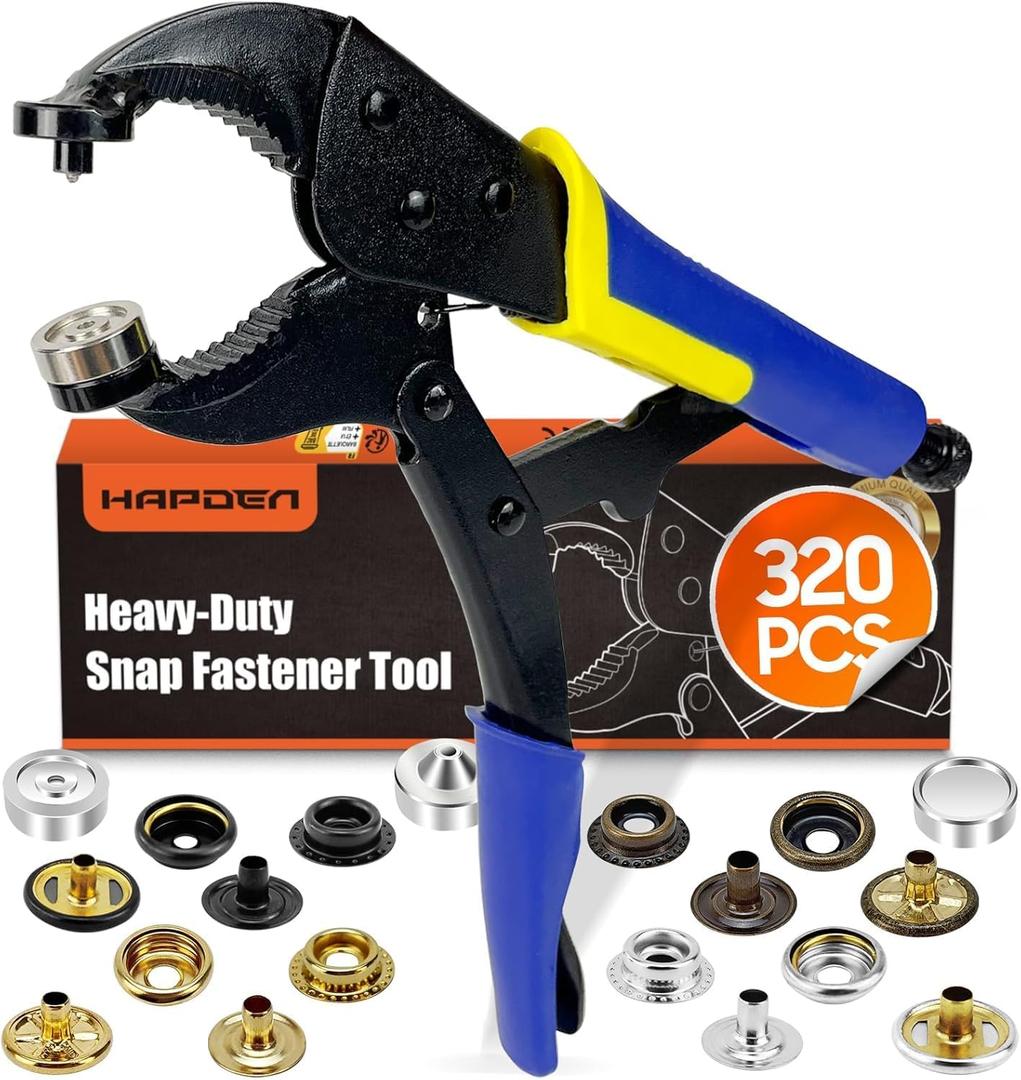 Snap Tool for Boat Covers, Heavy Duty Snap Fastener Tool, Snap Installation Tool with 320 PCS 4 Color 15mm Metal Snaps for Fabric (Blue)