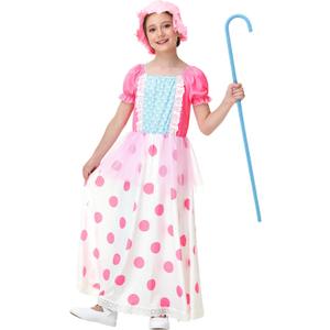 Halloween Pink Princess Dress Cute Polka Dot Print Maxi Dresses XS-2XL (5-6 Years)