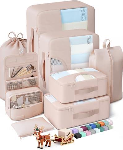 8 Set Packing Cubes for Travel, Birthday Gifts for Women Mom Her, Cruise Ship Essentials Accessories for Beach Vacation, Suitcase Organizer Bags for Luggage with Hanging Toiletry & Shoe Bagm Dutch Cream