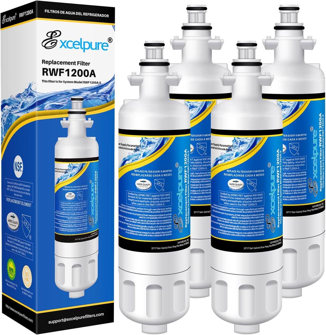 EXCELPURE ADQ36006101 Replacement for LG LT700P, Kenmore 9690,46-9690, RWF1200A, LFXC24726S,SP-LE700, LFXS24623S, RFC1200A, LFXC24726D, HDX FML-3, ADQ36006102, Refrigerator Water Filter, 4PACK
