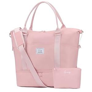 Travel Duffle Bag, Gym Bag for Women Overnight Duffel Bags Weekender Bags with Shoes Compartment Large Capacity Travel Tote with Dry-Wet Pocket (Pink)