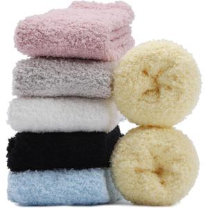 6 Pairs Womens Fuzzy Socks, Microfiber Plush Warm House Slipper Socks for Indoor Home,Cozy Sleeping Socks, Winter Gift Idea