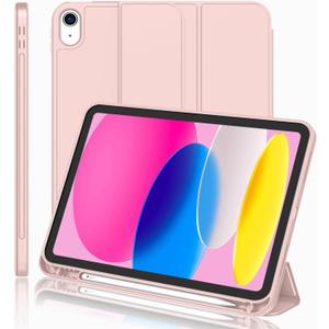 iMieet iPad (A16) Case 11th Gen/iPad 10th Generation Case [11-Inch 2025/10.9 Inch 2022] with Pencil Holder, Trifold Stand Smart Cover with Soft TPU Back,Auto Wake/Sleep(Rose Pink)