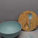BAMBOO LAND- Extra Large Salad Bowl with Wooden Lid, 11.4 Inch/177 Oz, Mint Green, Bamboo Fiber Salad Bowl with Serving Utensils, Wide Applications