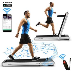 SuperFit 4.75HP 2 In 1 Folding Treadmill W/Remote APP Control Silver