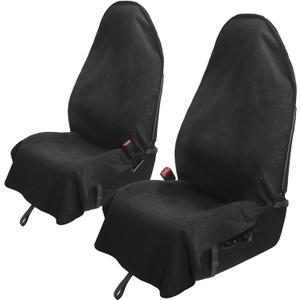 Leader Accessories 2pcs Waterproof Towel Front Seat Covers Black Non-Slip Bucket Seat Dog & Kid Auto Protector