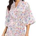 Floral Women Kimono Robes, Bathrobe Pajamas Dress Comfy Nightshirt Casual, L