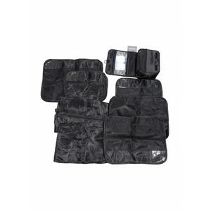 Travel Compression Packing Cube Set by the Brand Bagail. The carry bag is black and there are 8 total various packing bags of different sizes from a zip pouch to a cube the size of 18"x14"x5".