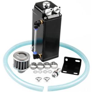 RULLINE Oil Catch Can Square Shape Aluminum Reservoir with Breather Filter 500ML Black