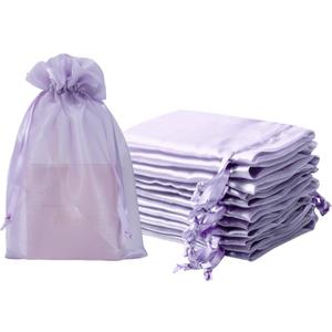 QIANF 20 Pcs Lilac Purple Organza Bags 6X9 inch for Wedding Favors with Drawstring, Large Mesh Gift Bags Jewelry Pouch for Candy Bridal Shower Party Favor Baby Shower Christmas