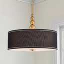 Shrine Lighting Drum Chandeliers, Farmhouse Style, Perfect Drum Pendant Light for Dining Room, D20'' x H7'', Adjustable Chains 59'', E26*3 Sockets, Black Linen Fabric Lampshade & Gold Rod