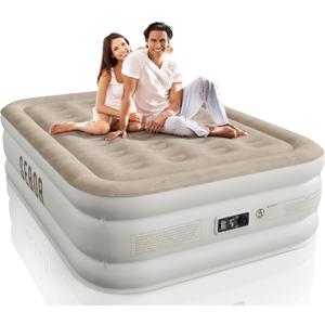 Sebor Air Mattress Full with Built-in Pump 18", Comfortable Self-Inflating Air Mattress with High-Speed Pump, Durable Blow Up Mattress Full with Storage Bag for Guests, Camping, Travel (Khaki)