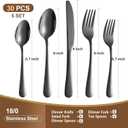 Black Silverware Set, 30 Piece Flatware Cutlery Set for 6, 18/0 Stainless Steel Silverware, Mirror Polished Cutlery Utensil Set Includes Knife Fork Spoon For Home Kitchen Restaurant Gift