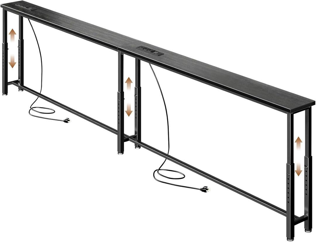 102.4 Narrow Console Table with 26"34" Height Adjustable, Behind Couch Table Skinny with 2 Power Outlets and USB Ports, Long Sofa Tables for Living Room and Small Spaces, Black