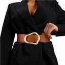 XZQTIVE Women Wide Elastic Waist Belt for Dresses Fashion Big Gold Buckle Stretchy Leather Waistband for Ladies (Brown)