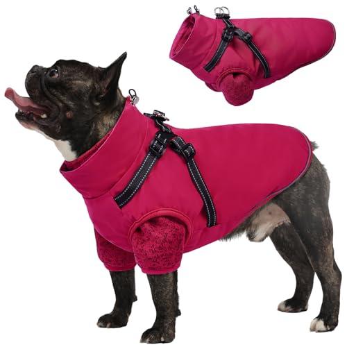 Lelepet Dog Coat 3 in 1 Waterproof Dog Winter Jacket with Harness Built in Windproof Snow Jakcet with Detachable Fleece Sweater Lining Reflective Thermal Cold Weather Coats for Small Medium Large Dogs