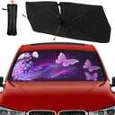 Butterfly Flowers Car Windshield Sun Shade Umbrella Bendable Handle Foldable Funny Sunshade for Car Windshield Block UV Rays Keep Vehicle Cool for Most Sedans SUV Trucks Cars 57"x30"