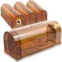 Reusable Humane Mouse Traps, No Kill Live Mice Trap Indoor for Home, Rodent Traps with Cleaning Brush for Outdoor Use, Catch and Release Rat Cage, 4 Pack Brown
