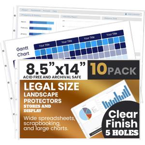 PERFORMORE 10 Pack of 8.5 x 14 Heavyweight Landscape Sheet Protectors, Legal Paper Sleeves, Clear Archival Quality, Horizontal Legal Size Clear Sheet Protectors for Binders Documents