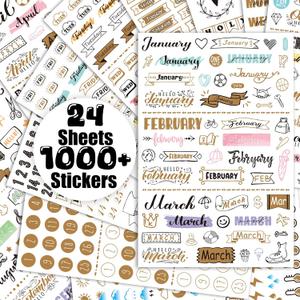 Panelee 24 Sheets Daily Planners - 1000+ Monthly, Weekly Planner Stickers & Accessories for Journaling, Scrapbooking with Date, Number, Weather
