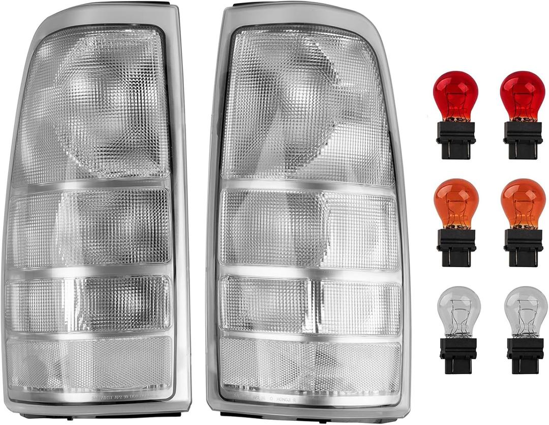 Tail Lights Assembly Compatible With 1999-2006 GMC Sierra 1500 2500 3500, for 1999-2002 Chevy Silverado 1500 2500, Rear Brake Lamps Chrome Housing with Clear Lens