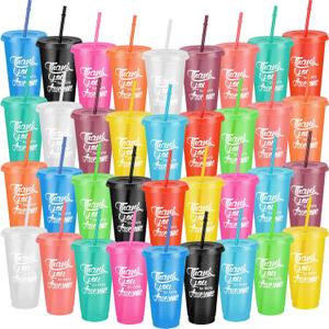 Sieral 48 Pcs Employees Appreciation Gifts Bulk Thank You Cups with Lids and Straws 24 oz Plastic Tumbler Travel Mugs Inspirational Gifts for Coworker Stuff Teacher Christmas (Stylish Color)