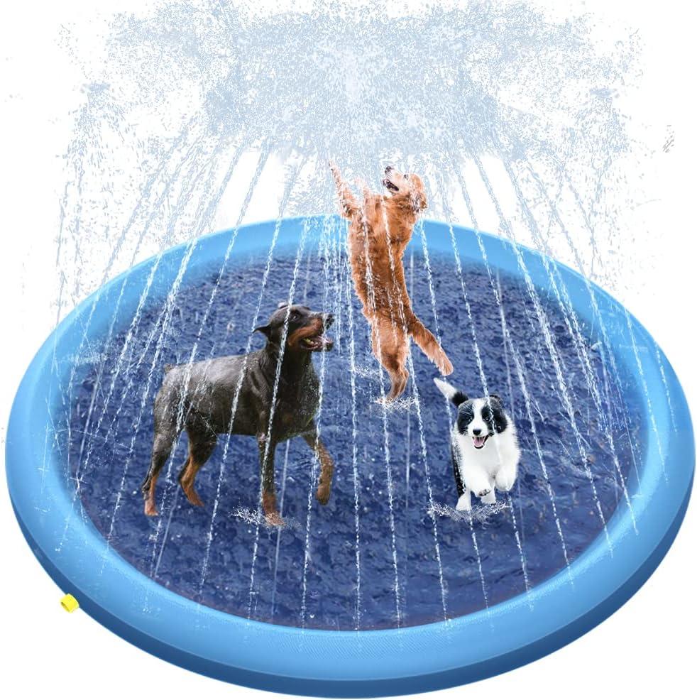 Splash Pad, 67in Anti-Slip Splash Pad for Kids Dogs 0.58mm Thickened Dog Pool Splash Sprinkler Pad Durable Summer Outdoor Water Toys for Baby Toddler Boys Girls Pet (Blue)