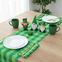 PurpleEssences Buffalo Plaid Table Runner Classic Farmhouse 100% Cotton Checkered Farmhouse Table Runner for St Patricks Day Summer Table Decor - 14x72 Inch - St Patricks Green