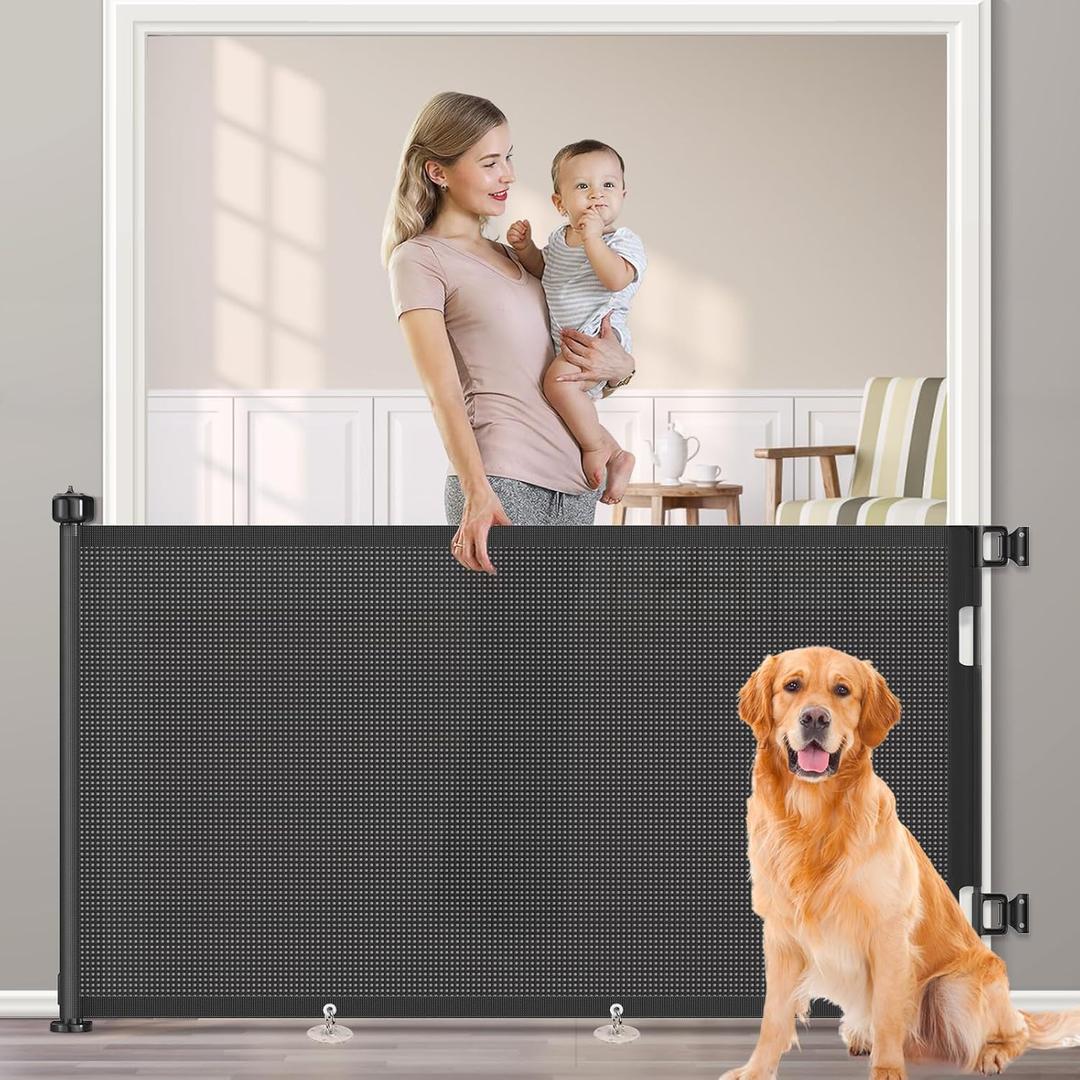 71 inch Retractable Baby Gates, EZIGO Extra Wide Baby Gate for Large Opening Extra Long Mesh Gate for Kids or Pet Dog Gate Child Safety Gate for Stairs Hallways Doorway Indoor Outdoor, Black