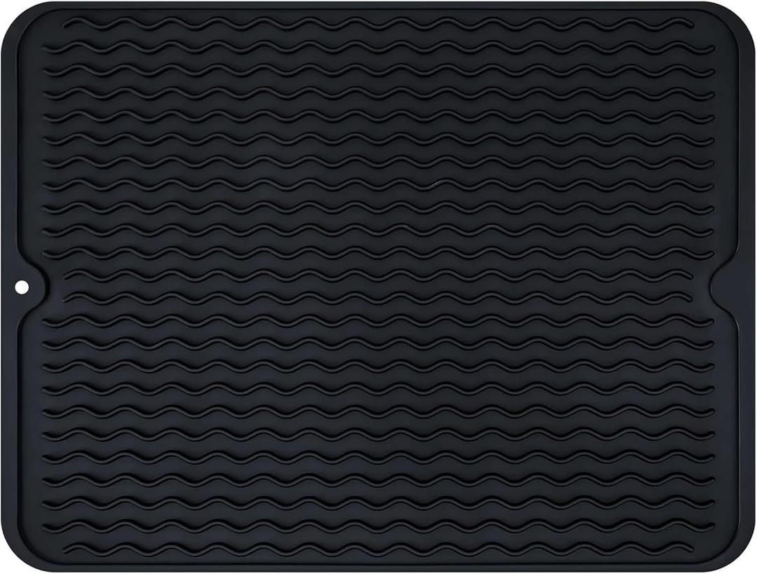 Rainspire Dish Drying Mats For Kitchen Counter, Silicone Dish Mat Drying Kitchen Mat, Food Grade Silicone Sink Drying Mat, Quick Dry Slip Resistant Kitchen Mats, 16x12inch, Black