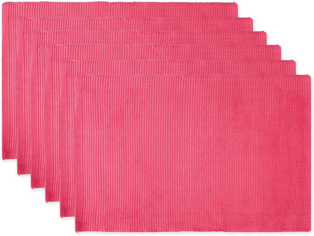 DII Basic Everyday Ribbed Tabletop 100% Cotton, Placemat Set, 13x19, Flamingo, 6 Piece