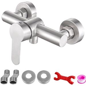Stainless Steel Wall Mounted Shower Faucet Shower Mixer Manual Control Plumbing Valve Switch Bathroom Tap for Cold and Hot Water