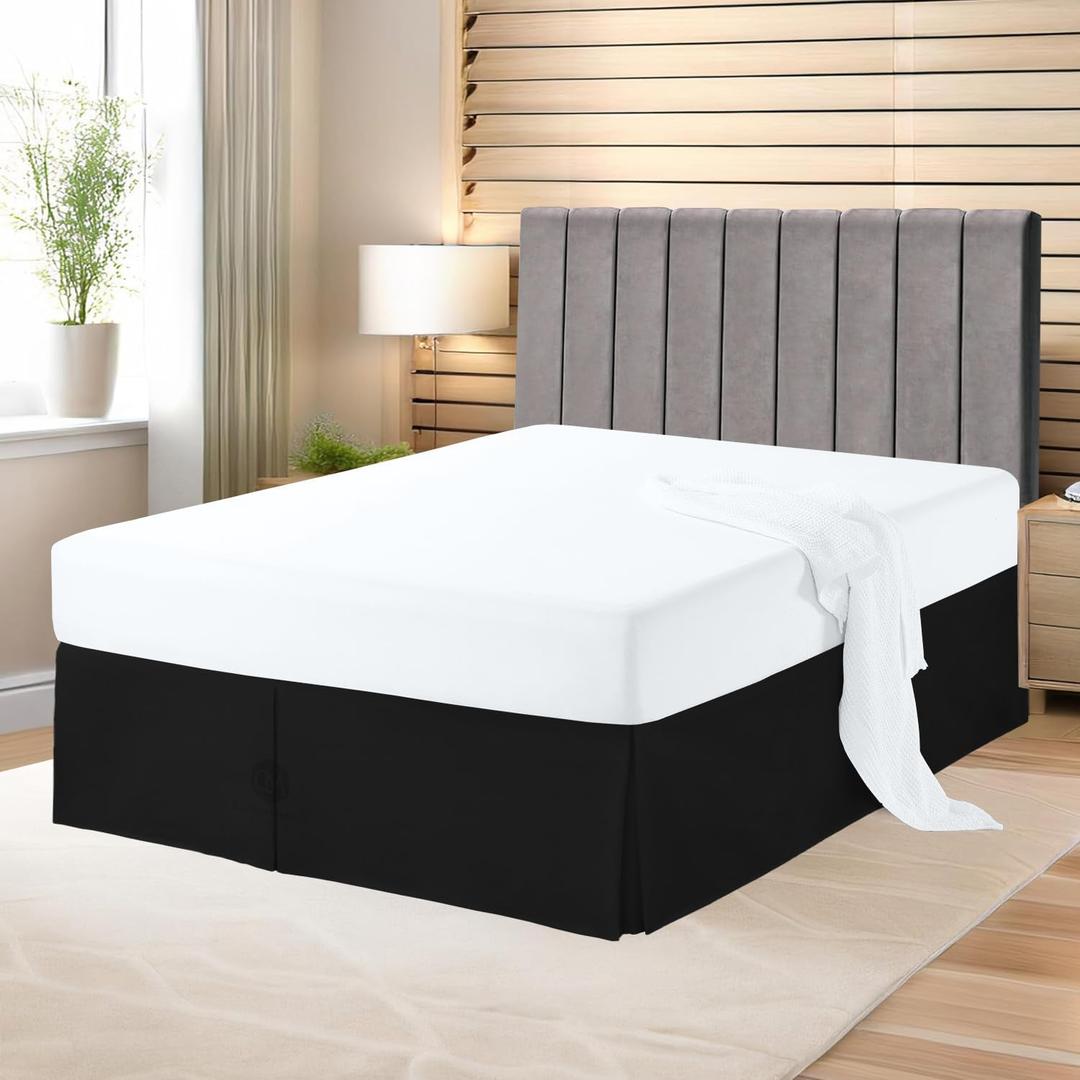 Premium Queen Size Bedskirt 800TC 100% Egyptian Cotton Black Bed Skirt Queen Size 16" Drop Length, Tailored Fit, Elegant Pleated Style - Black
