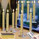 10 Pack Window Candles + 20 AA Batteries(Include, Run More Than 400 Hours) + Silver Candleholders + Suction Cups, 8'' Tall. IVORY LED Battery Powered Candle. 3D Flickering Wick, Timer Function
