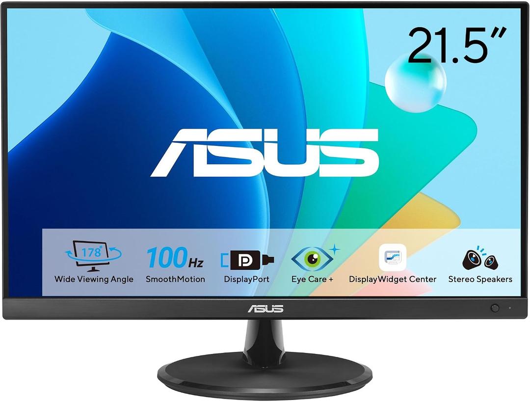ASUS 22 Eye Care Monitor (VP229QF) 100Hz, IPS, Full HD, 99% sRGB, Frameless, Adaptive-Sync, DisplayPort, HDMI, Low Blue Light, Flicker Free, Wall Mountable