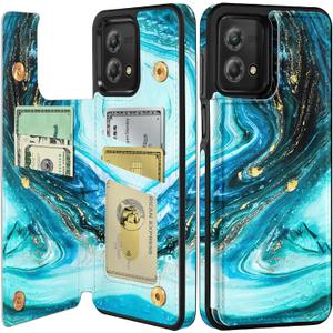 Shorogyt for Moto G Stylus 5G 2023 Wallet Case with Card Holder, Designer Marble Pattern Kickstand Back Flip Folio Leather Phone Cases for Women Men Girls Cyan