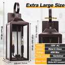 19" Oil Rubbed Bronze Outdoor Wall Lantern 2-Light, Large Outside Modern Sconce Light Fixture, Brown Porch Light Wall Mount with Glass, Waterproof Farmhouse Exterior Lamp Lighting, 2 Pack