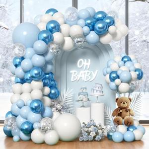 KARLURE Blue Balloons Garland Arch kit, Blue White Silver Winter Balloon Arch Kit for Winter Wonderland Baby Shower Birthday Bridal Shower Wedding Snow Party Back to School Decorations